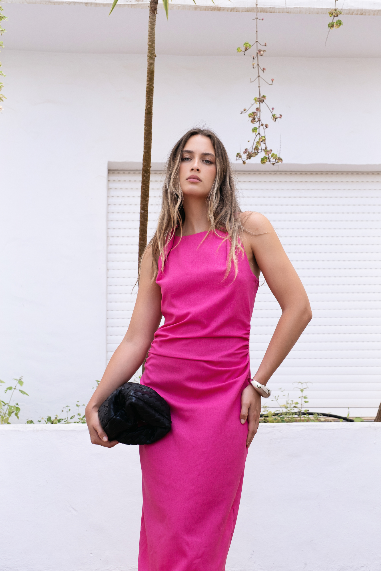 Vestido de lino rosa largo